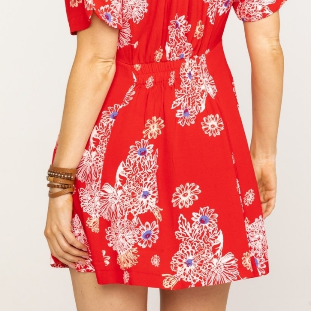 NWT Free People Red Floral Print Mini Dress - Picture 5 of 8